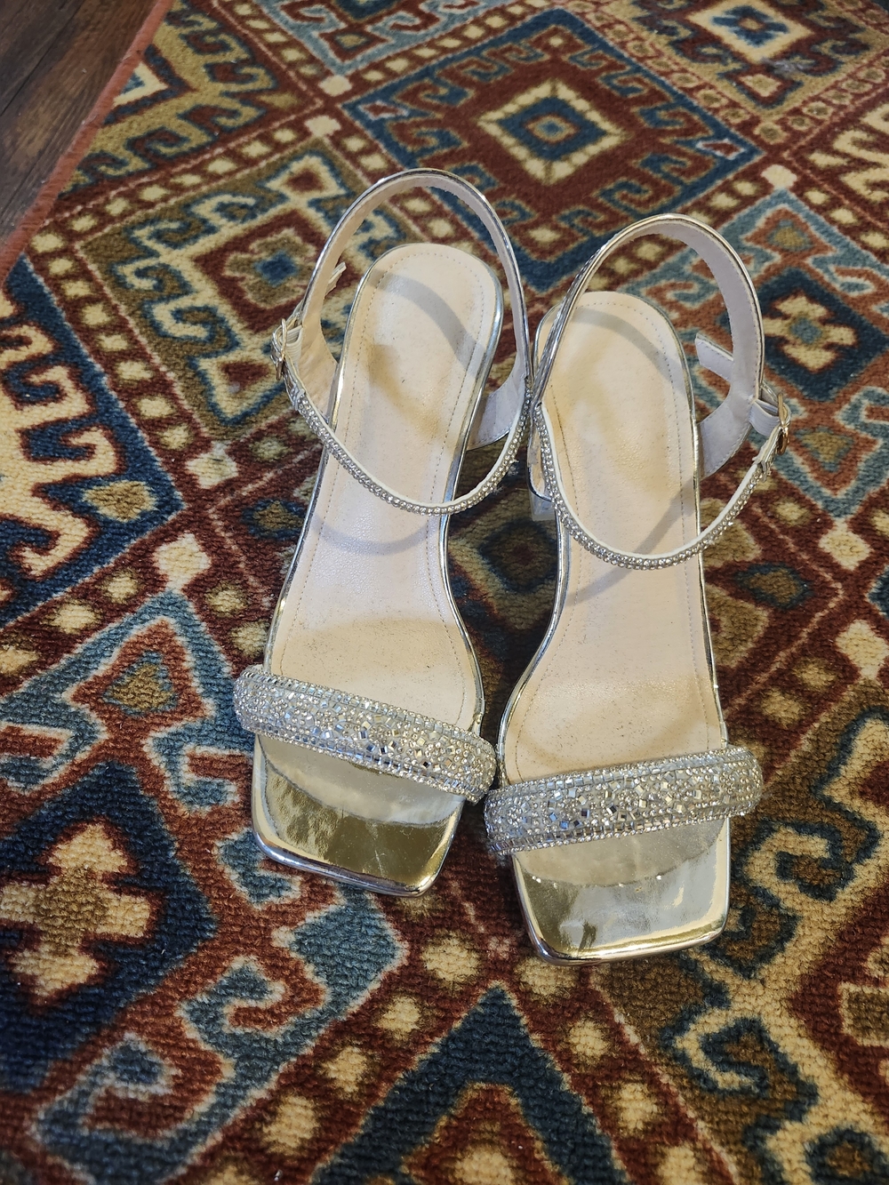 SHEIN Silver Rhinestone Strap Heeled Sandals